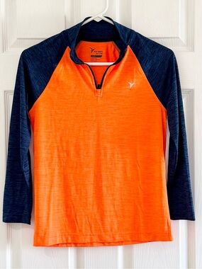 Boys Old Navy Active Go-Dry Quarter Zip Pullover Neon Orange/Blue Size L 10-12